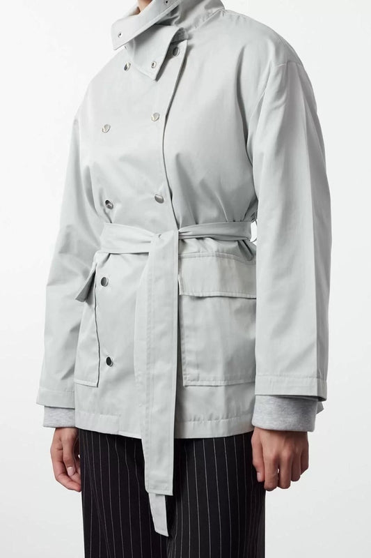 Design Plain Lined Collar Midi Regular Square Women Closure Detail Regular Midi Trench Coat