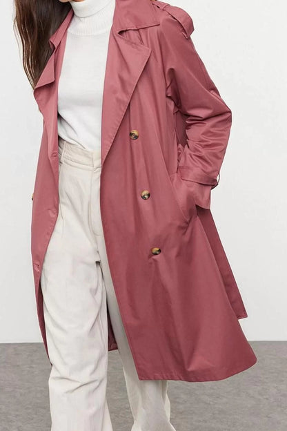 Design Plain Lined Collar Long Regular Jacket Women Belted Regular Water Repellent Trench Coat