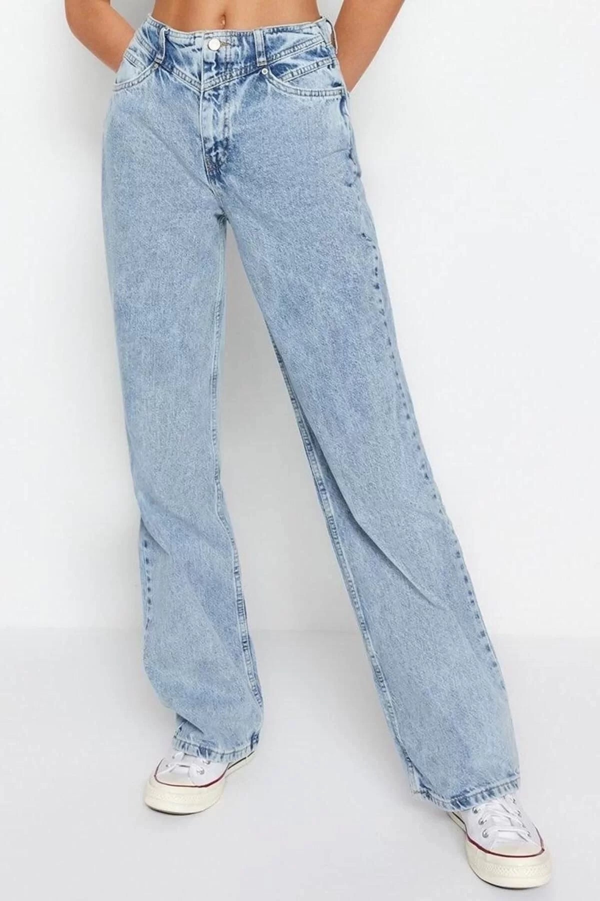 Style Women Fashion Denim Jeans Pants Regular Wide Leg Gray Waist Detail High Waist Jeans