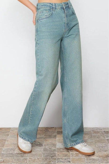 Style Women Fashion Denim Jeans Pants Long Wide Leg Blue Faded Vintage High Waist Jeans