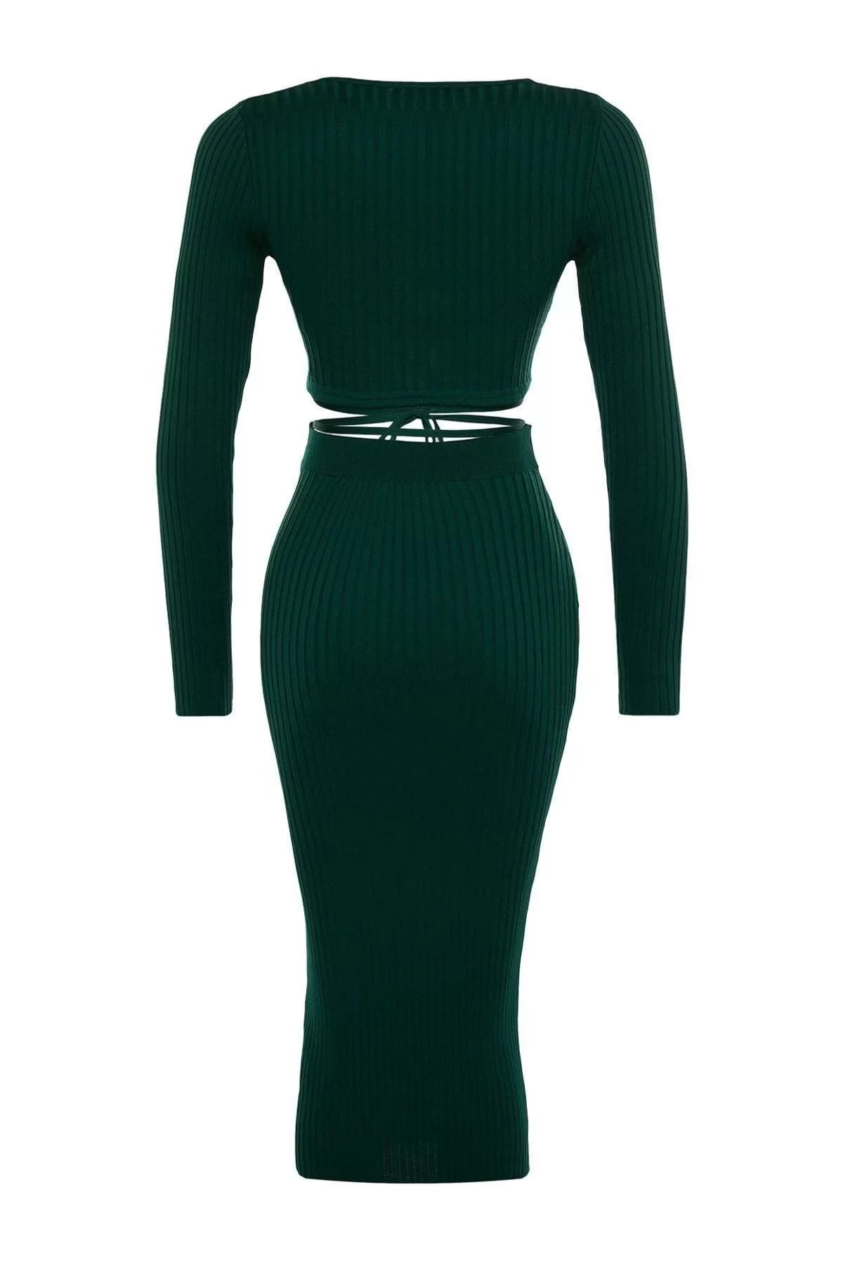 Fashion Knitwear Gradient Crew Neck Daily Green Super Crop Tie Detailed Skirted Knitwear Top-Bottom Set