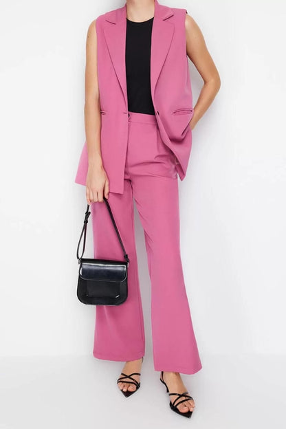 Fashion Jacket Collar Formal Lilac Regular Pattern Vest and Wide Leg Wide Leg Trousers Woven Bottom-Top Set