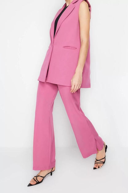 Fashion Jacket Collar Formal Lilac Regular Pattern Vest and Wide Leg Wide Leg Trousers Woven Bottom-Top Set