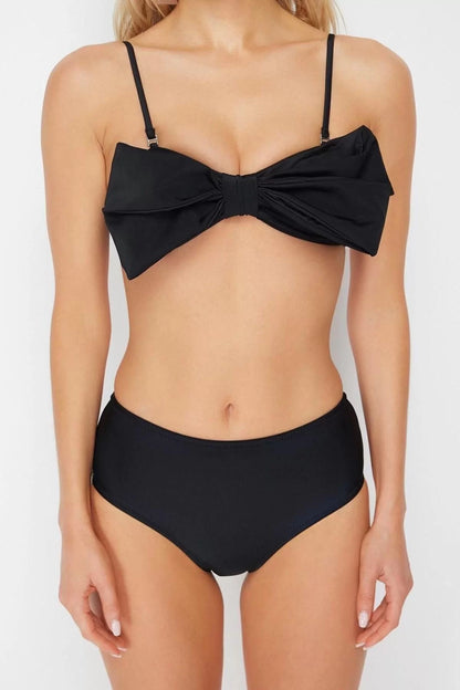 Fashion Plain Strapless High Waist Brief Black Strapless High Waist High Leg Regular Bikini Set