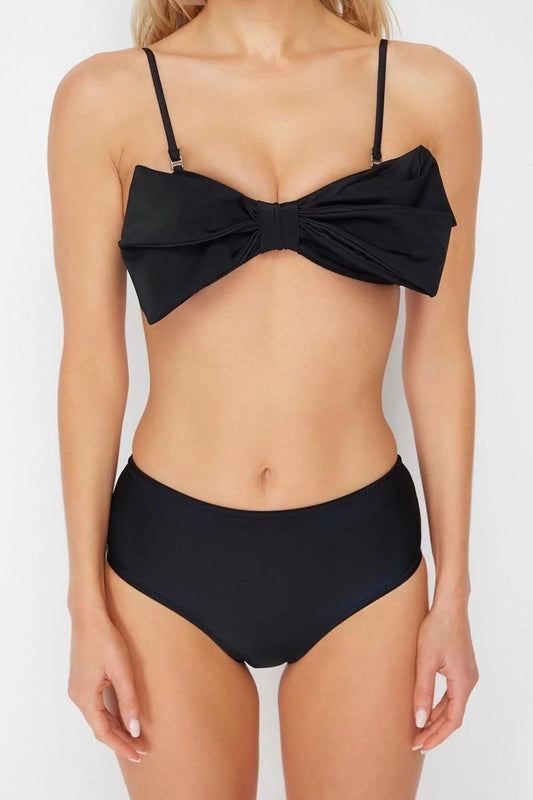 Fashion Plain Strapless High Waist Brief Black Strapless High Waist High Leg Regular Bikini Set