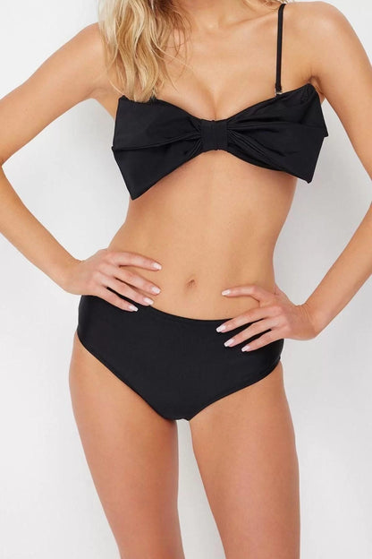 Fashion Plain Strapless High Waist Brief Black Strapless High Waist High Leg Regular Bikini Set