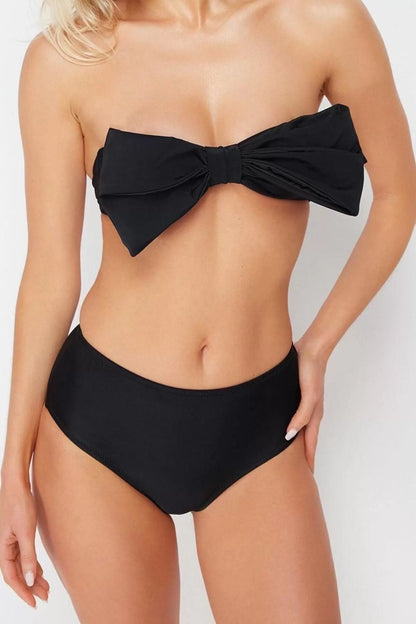 Fashion Plain Strapless High Waist Brief Black Strapless High Waist High Leg Regular Bikini Set