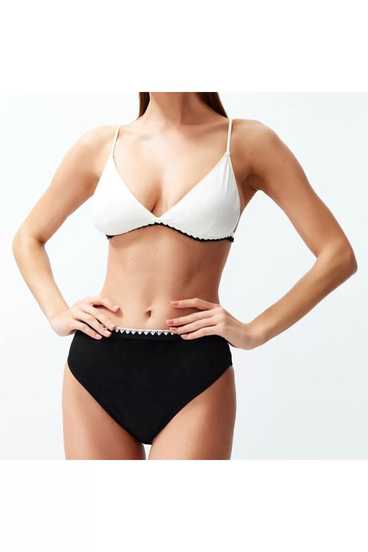 Fashion Plain Throw Cap Triangle High Waist Brief Saxe Triangle Embroidered High Waist Regular Bikini Set