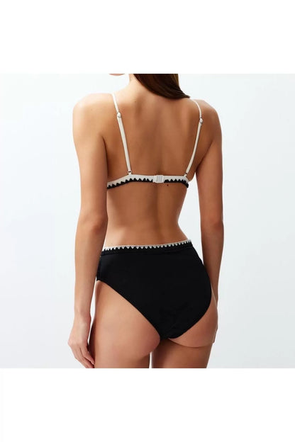 Fashion Plain Throw Cap Triangle High Waist Brief Saxe Triangle Embroidered High Waist Regular Bikini Set