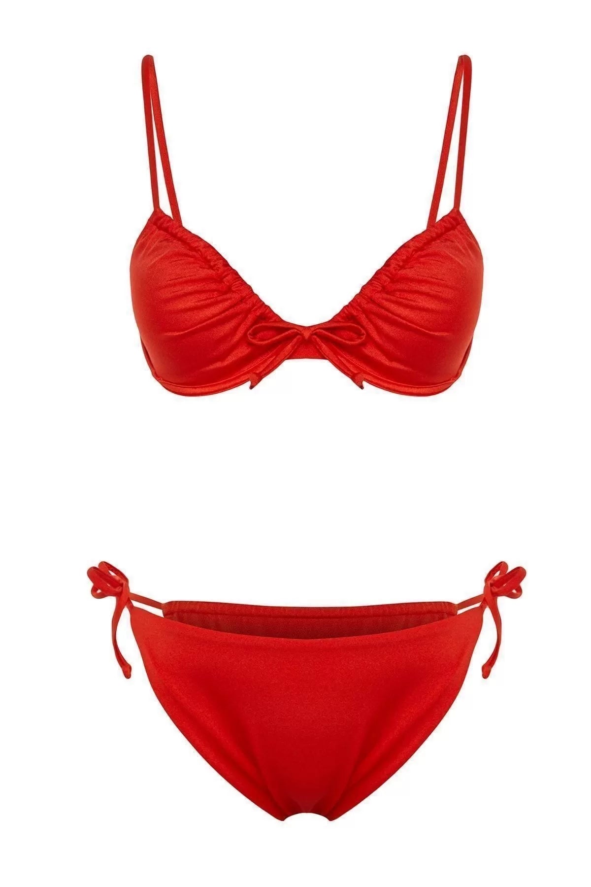 Fashion Plain Throw Cap Balconette Normal Waist Brazilian Red Balconette Tunnel Brazilian Bikini Set