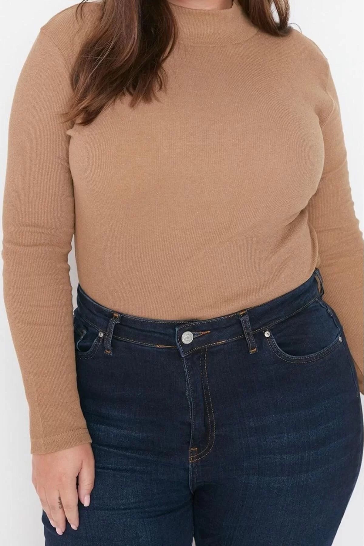 Fashion Plus Size Stand Collar Knitted Fit Plain Pattern Casual Daily Regular Long Sleeve Blouse