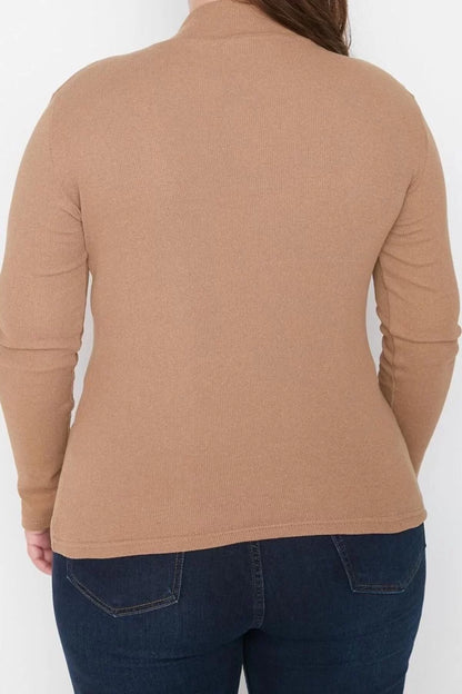 Fashion Plus Size Stand Collar Knitted Fit Plain Pattern Casual Daily Regular Long Sleeve Blouse