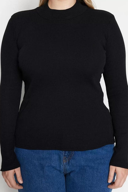 Fashion Plus Size Stand Collar Knitted Fit Plain Pattern Casual Daily Regular Long Sleeve Blouse