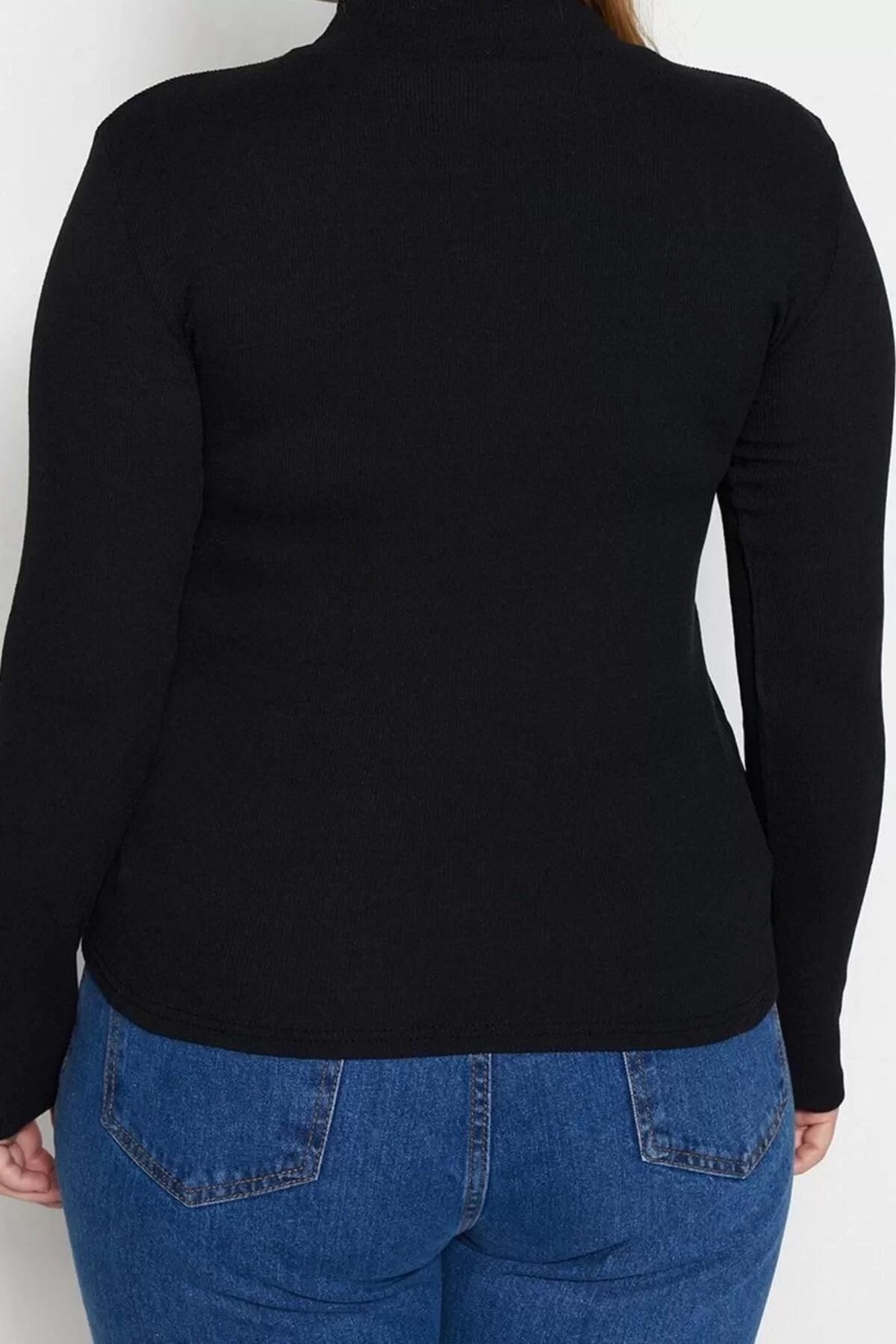 Fashion Plus Size Stand Collar Knitted Fit Plain Pattern Casual Daily Regular Long Sleeve Blouse