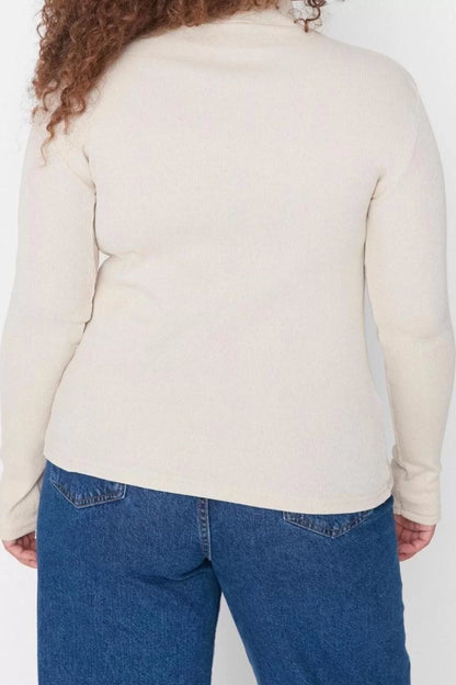 Fashion Plus Size Stand Collar Knitted Fit Plain Pattern Casual Daily Regular Long Sleeve Blouse