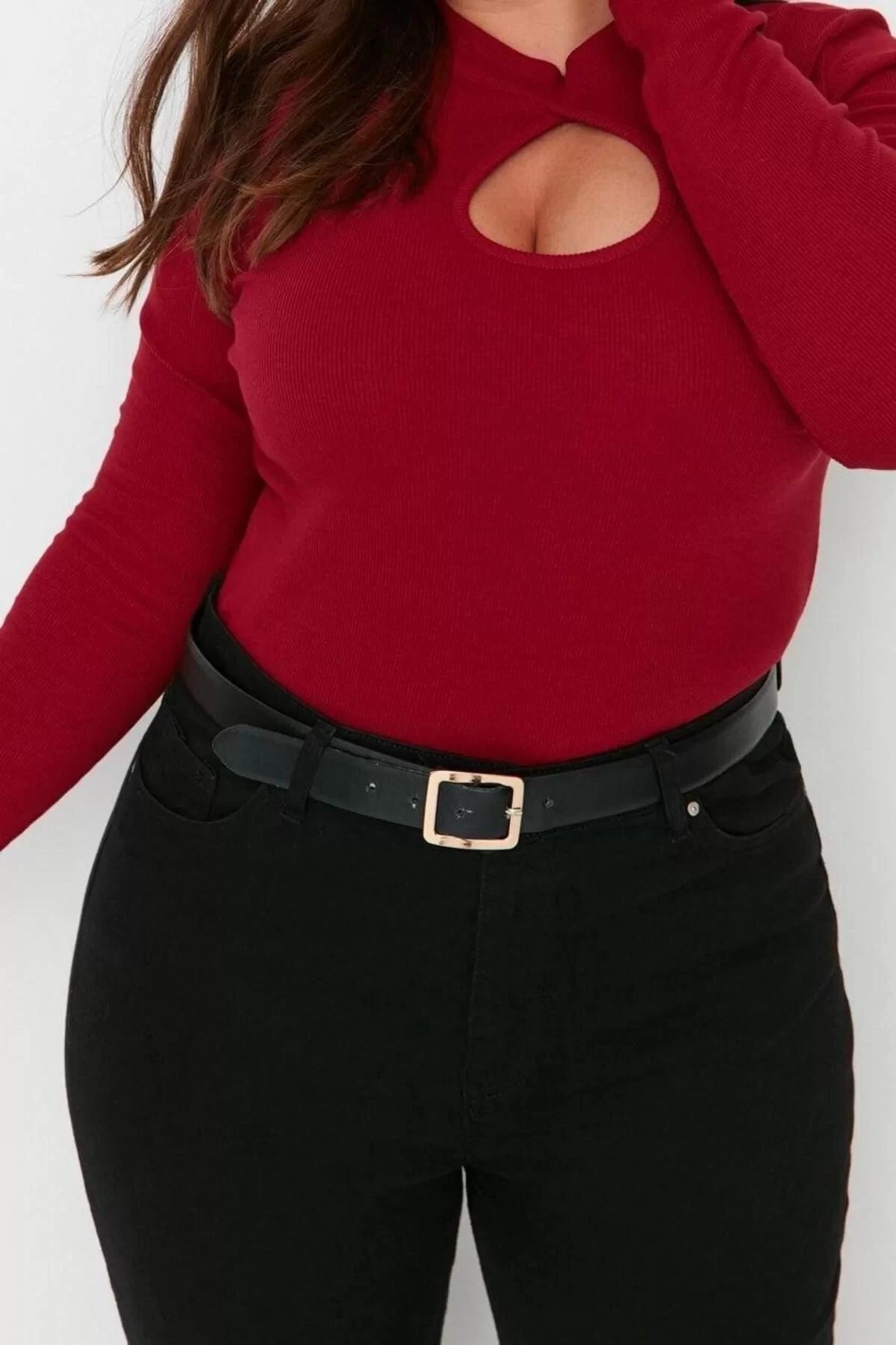 Fashion Plus Size Stand Collar Knitted Fit Plain Pattern Casual Daily Crop Long Sleeve Blouse