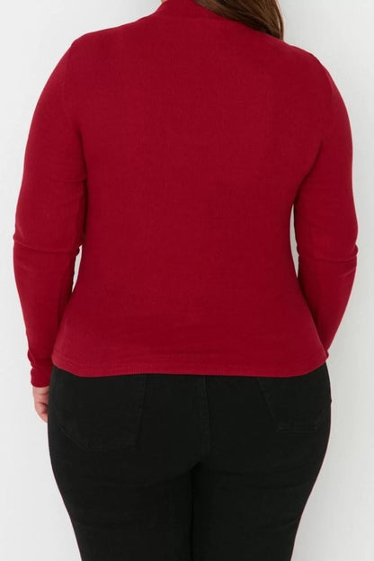 Fashion Plus Size Stand Collar Knitted Fit Plain Pattern Casual Daily Crop Long Sleeve Blouse