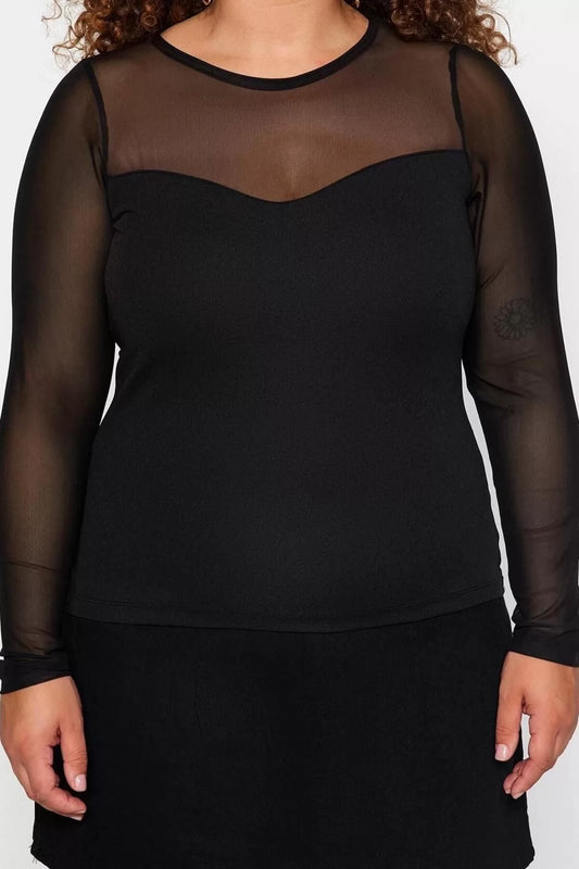 Fashion Plus Size Crew Neck Knitted Fit Plain Pattern Casual Daily Regular Long Sleeve Blouse