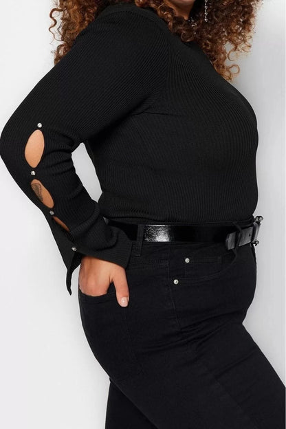 Fashion Plus Size Turtleneck Knitwear Fit Plain Pattern Casual Daily Regular Long Sleeve Blouse