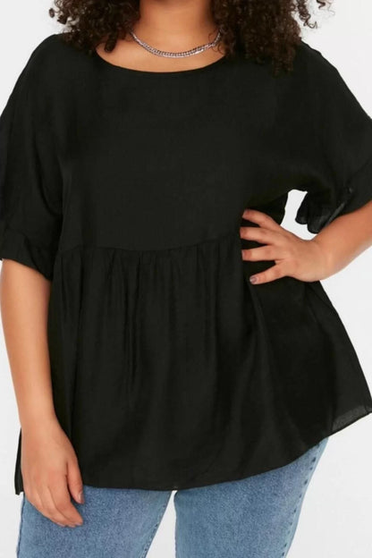 Fashion Plus Size Crew Neck Woven Oversize Plain Pattern Casual Daily Regular Short Sleeve Blouse