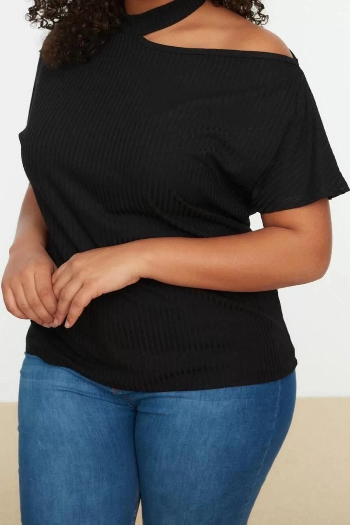 Fashion Plus Size Crew Neck Knitted Regular Plain Pattern Casual Daily Regular Short Sleeve Blouse