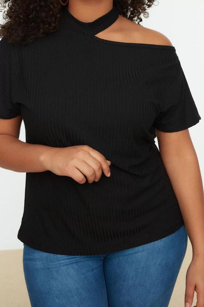 Fashion Plus Size Crew Neck Knitted Regular Plain Pattern Casual Daily Regular Short Sleeve Blouse