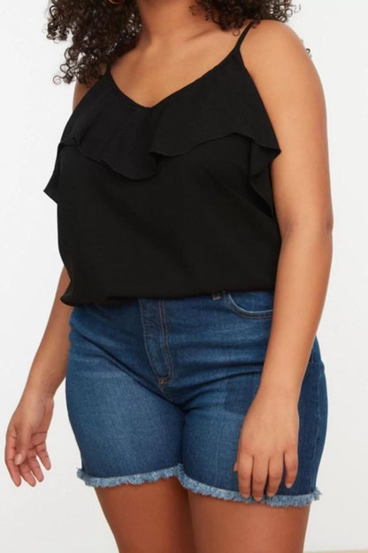 Fashion Plus Size V Neck Woven Regular Plain Pattern Casual Daily Regular Strappy Sleeve Blouse