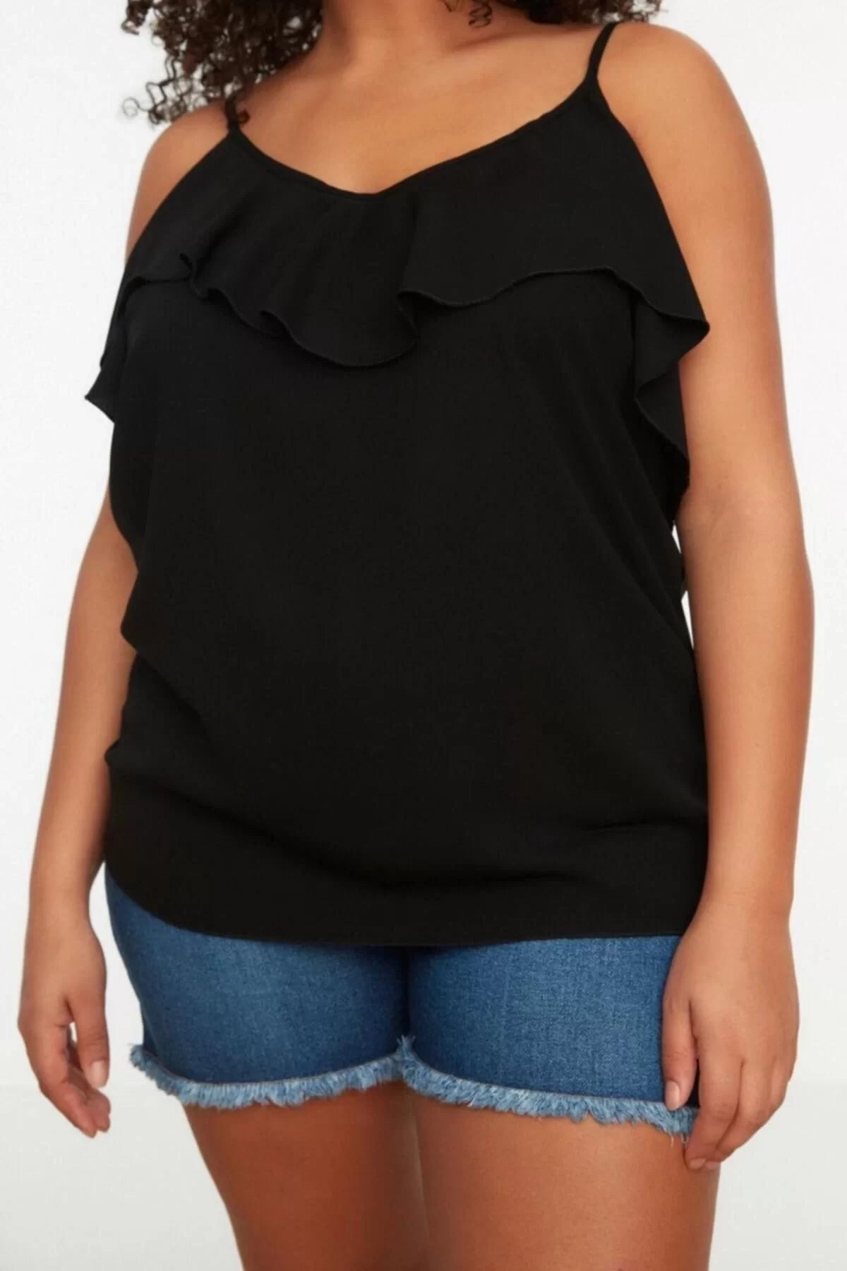 Fashion Plus Size V Neck Woven Regular Plain Pattern Casual Daily Regular Strappy Sleeve Blouse