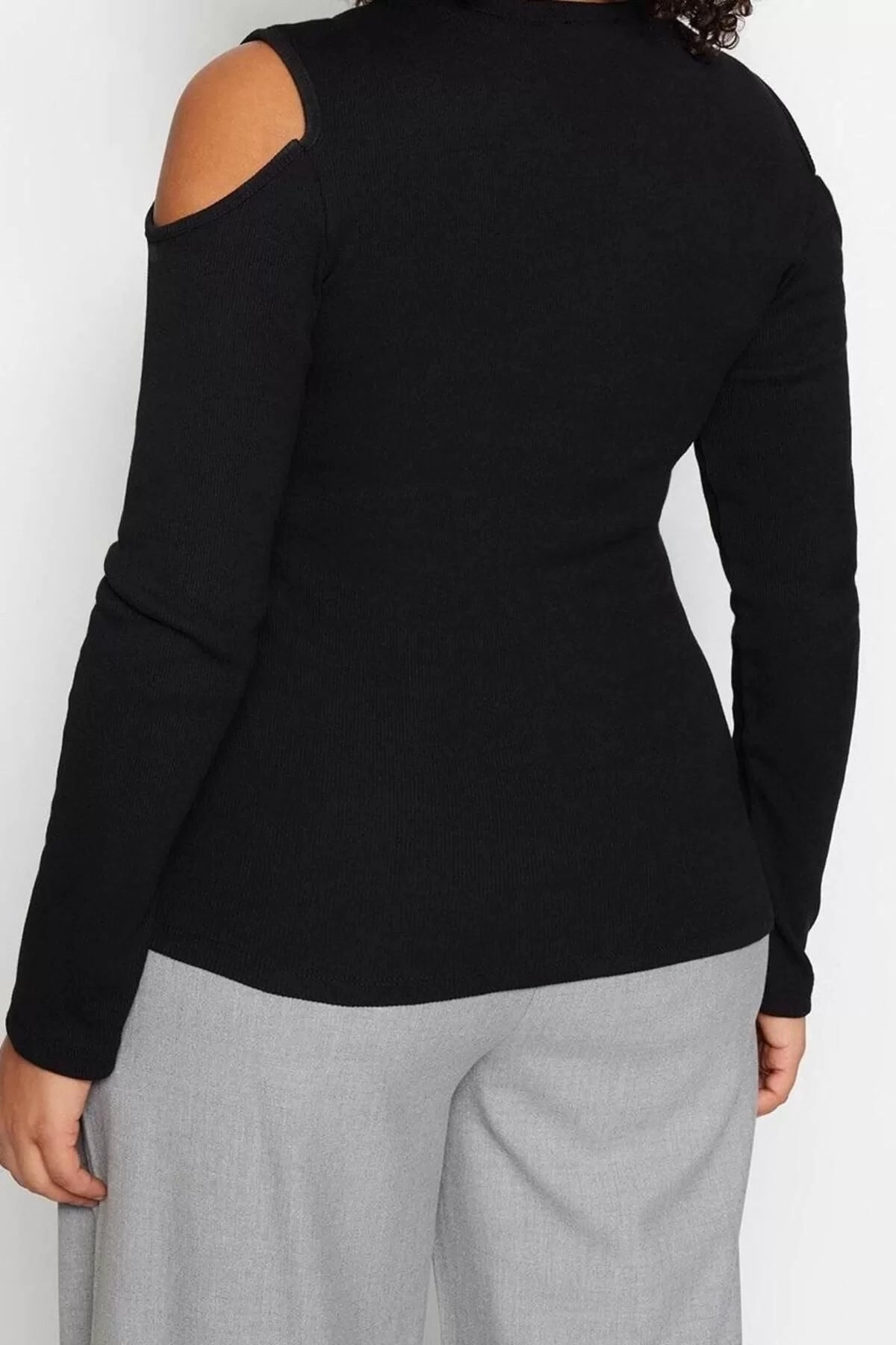 Fashion Plus Size Crew Neck Knitted Fit Plain Pattern Casual Daily Crop Long Sleeve Blouse