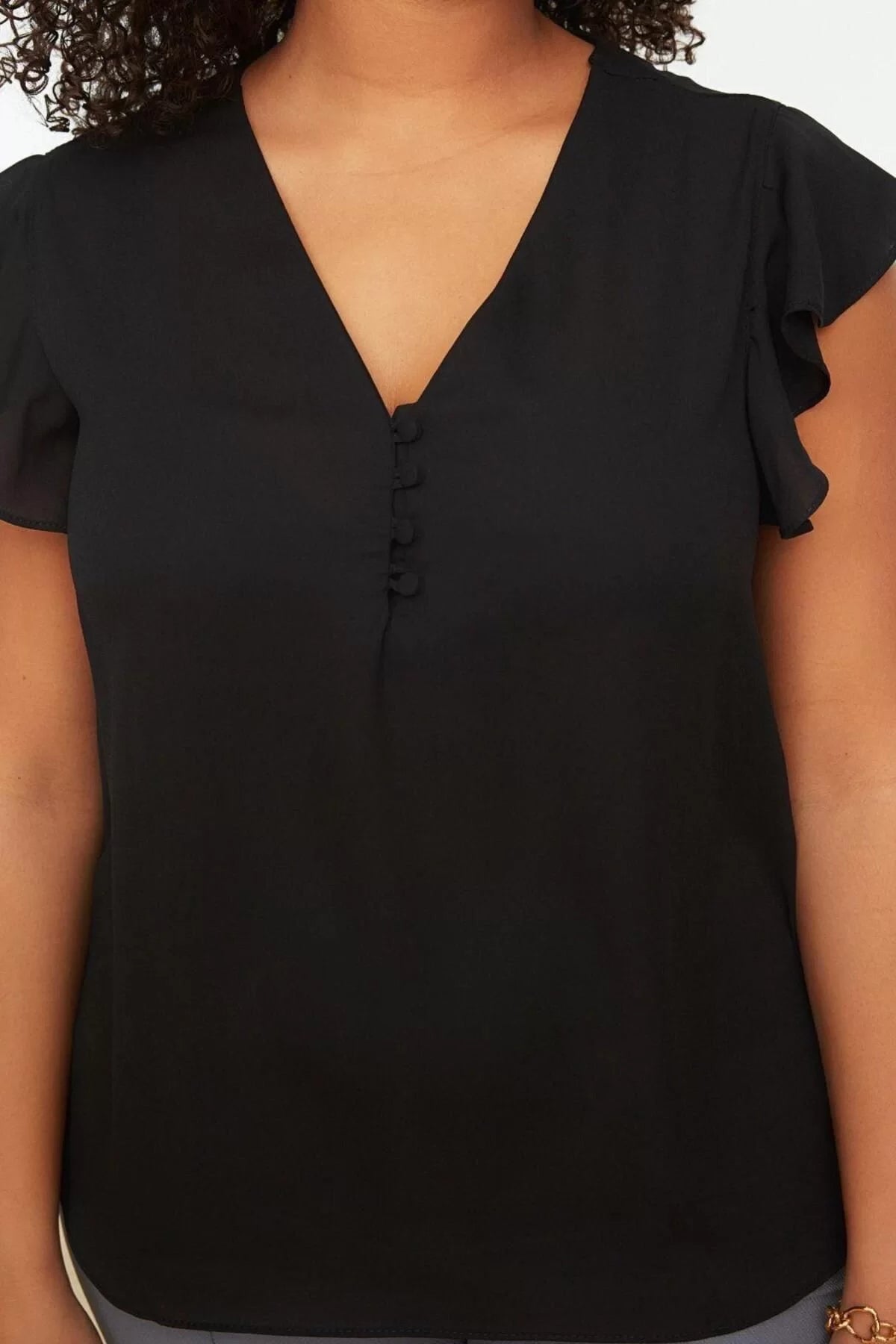 Fashion Plus Size V Neck Woven Regular Plain Pattern Casual Daily Regular Short Sleeve Blouse