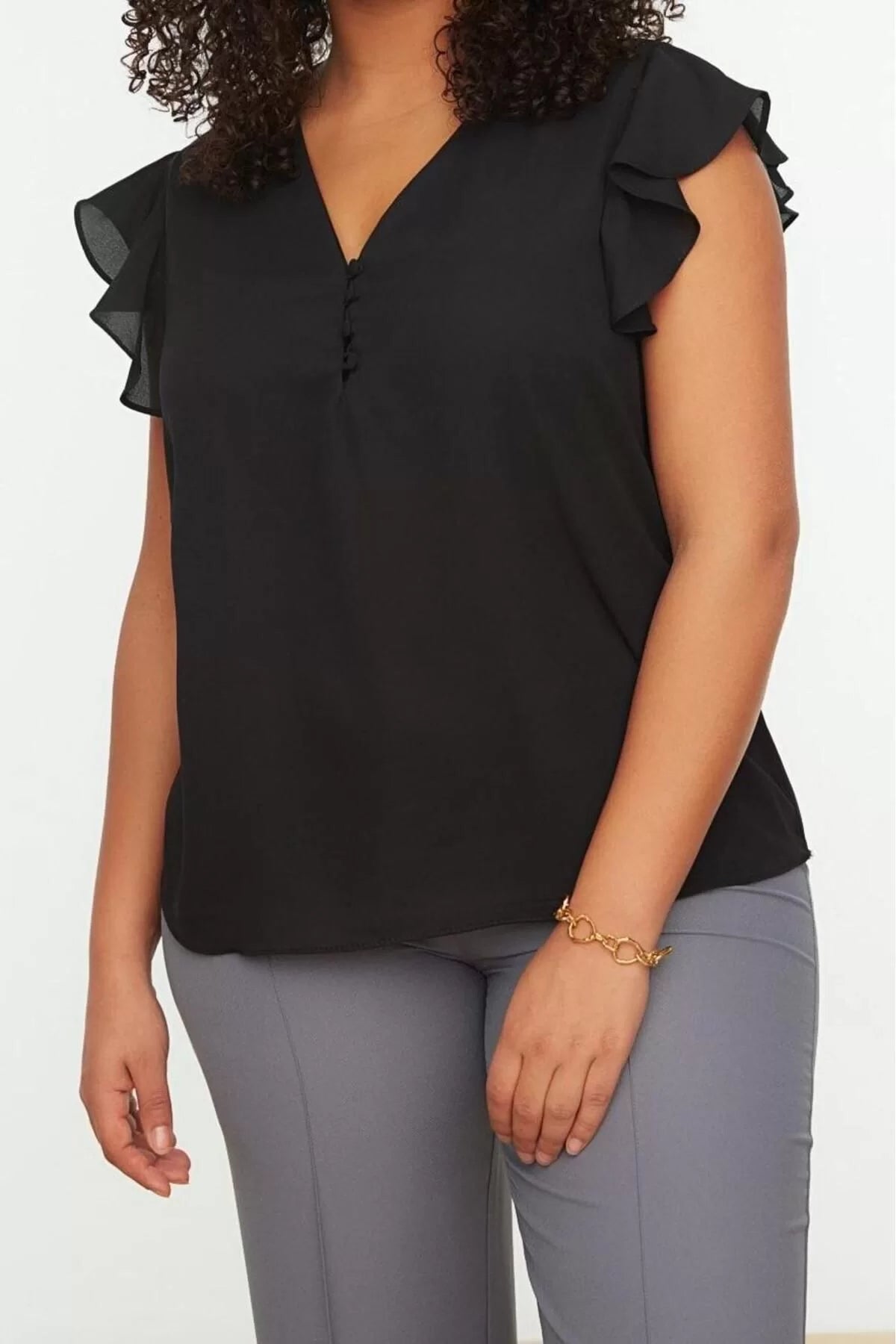 Fashion Plus Size V Neck Woven Regular Plain Pattern Casual Daily Regular Short Sleeve Blouse