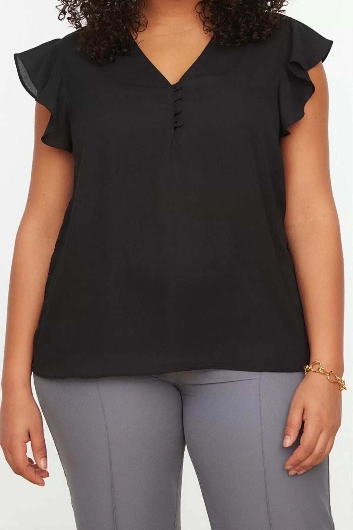 Fashion Plus Size V Neck Woven Regular Plain Pattern Casual Daily Regular Short Sleeve Blouse