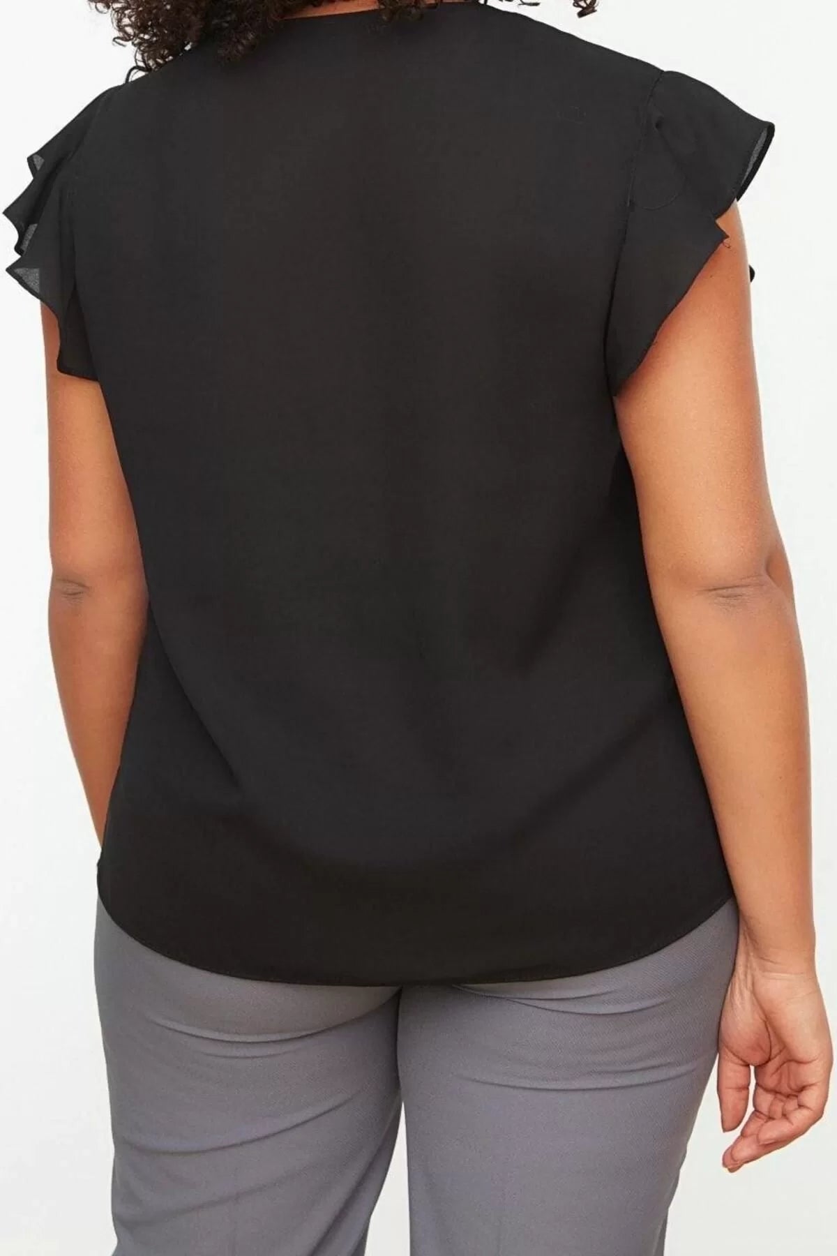 Fashion Plus Size V Neck Woven Regular Plain Pattern Casual Daily Regular Short Sleeve Blouse