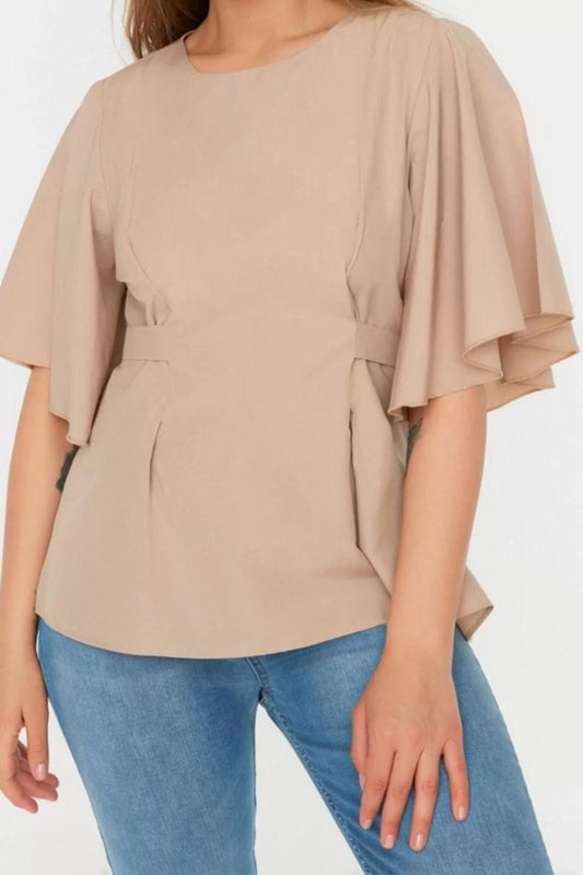 Fashion Plus Size Crew Neck Woven Regular Plain Pattern Casual Daily Regular Short Sleeve Blouse