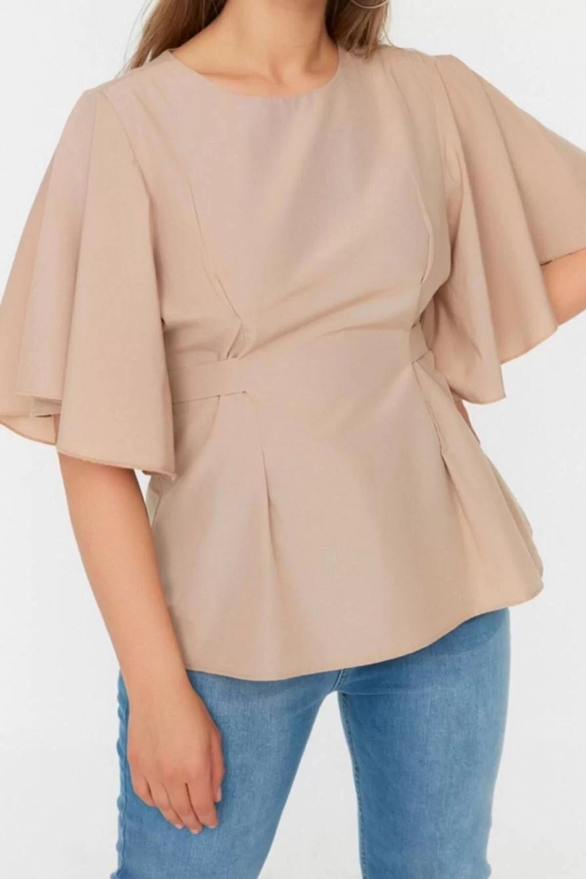 Fashion Plus Size Crew Neck Woven Regular Plain Pattern Casual Daily Regular Short Sleeve Blouse