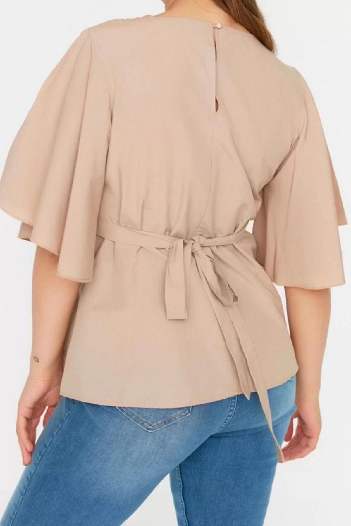 Fashion Plus Size Crew Neck Woven Regular Plain Pattern Casual Daily Regular Short Sleeve Blouse