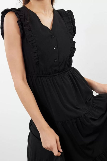 Fashion Skater Casual Daily Terrycotton Woven V Neck Sleeveless Sleeve Skater Midi Length Dress