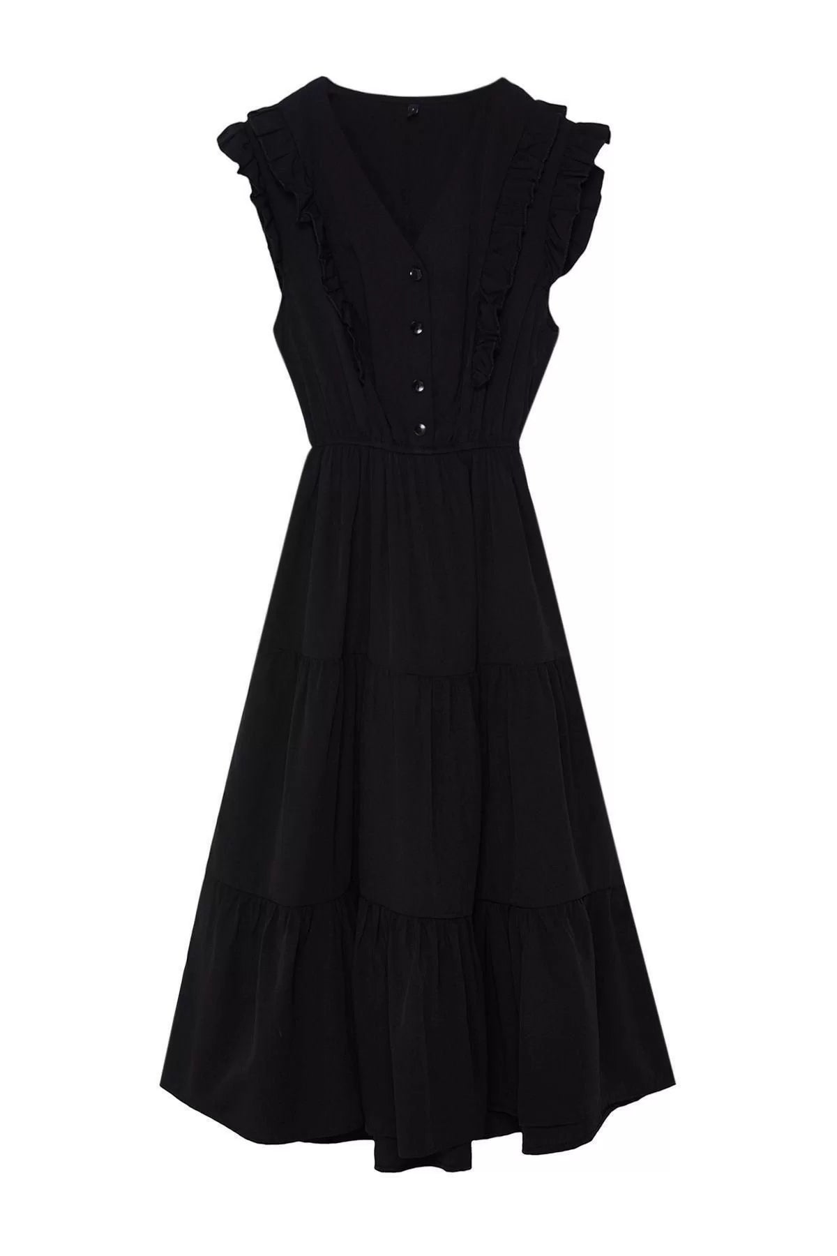 Fashion Skater Casual Daily Terrycotton Woven V Neck Sleeveless Sleeve Skater Midi Length Dress