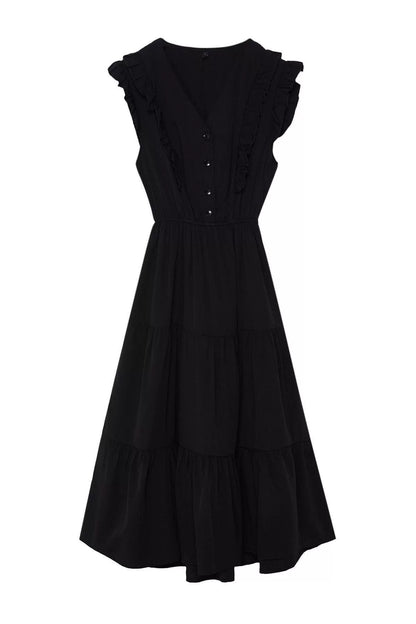 Fashion Skater Casual Daily Terrycotton Woven V Neck Sleeveless Sleeve Skater Midi Length Dress