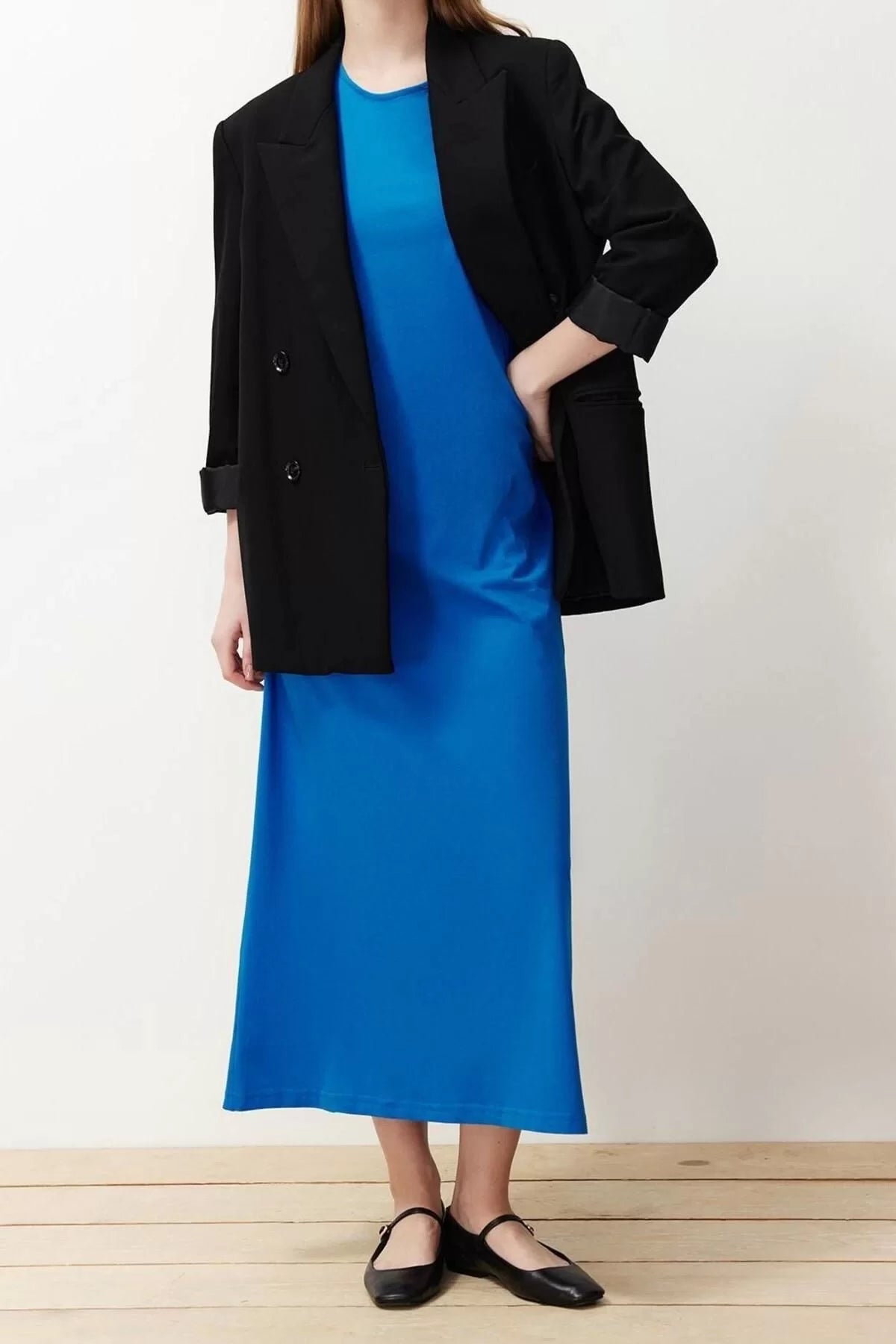 Fashion Regular Casual Daily Jersey Knitted Crew Neck Sleeveless Sleeve Basic Maxi Length Hijab Dress