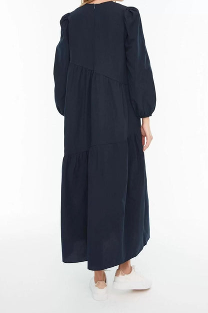 Fashion Regular Casual Daily Terrycotton Woven Crew Neck Long Sleeve A-Line Maxi Length Hijab Dress