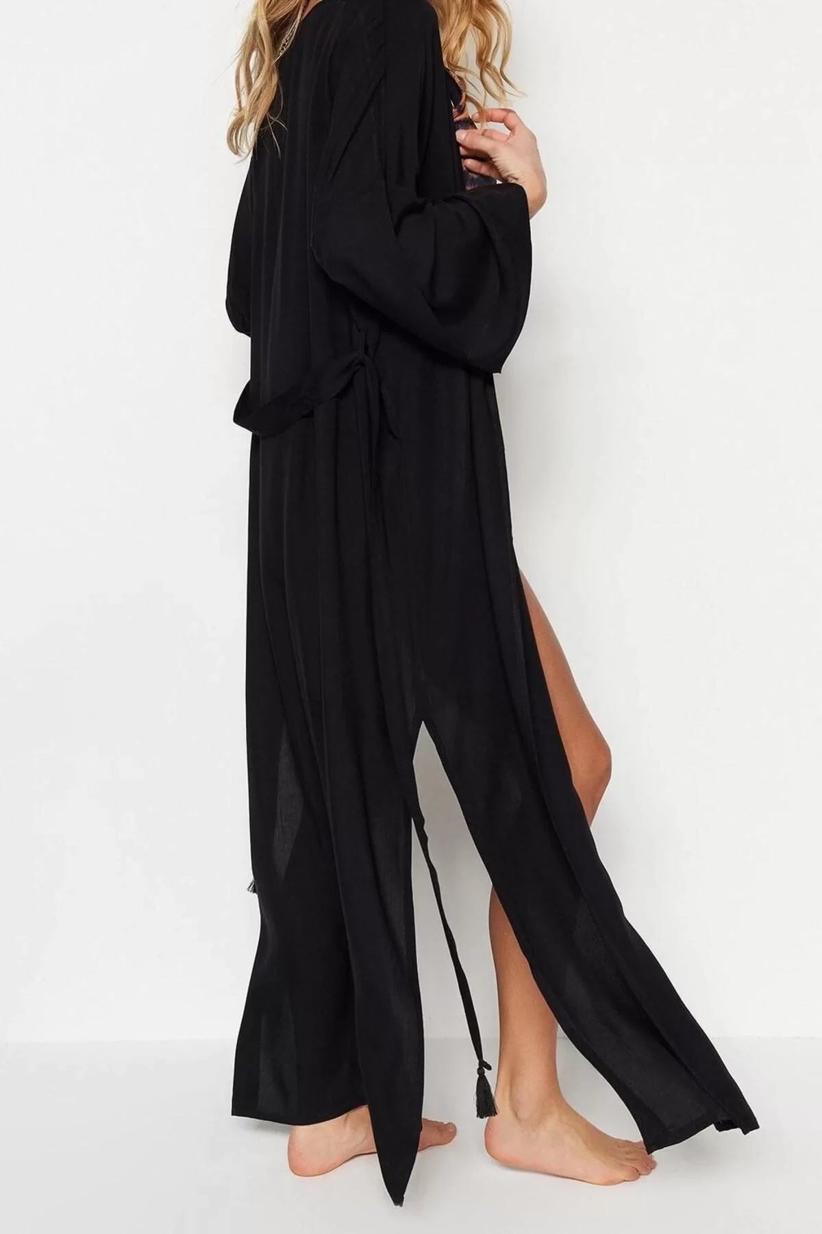 Fashion Woven Regular Pattern Long V Neck Standard Sleeve Shally Poncho Shawl Pattern Kimono Kaftan