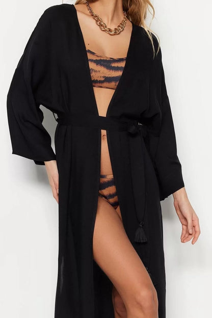 Fashion Woven Regular Pattern Long V Neck Standard Sleeve Shally Poncho Shawl Pattern Kimono Kaftan