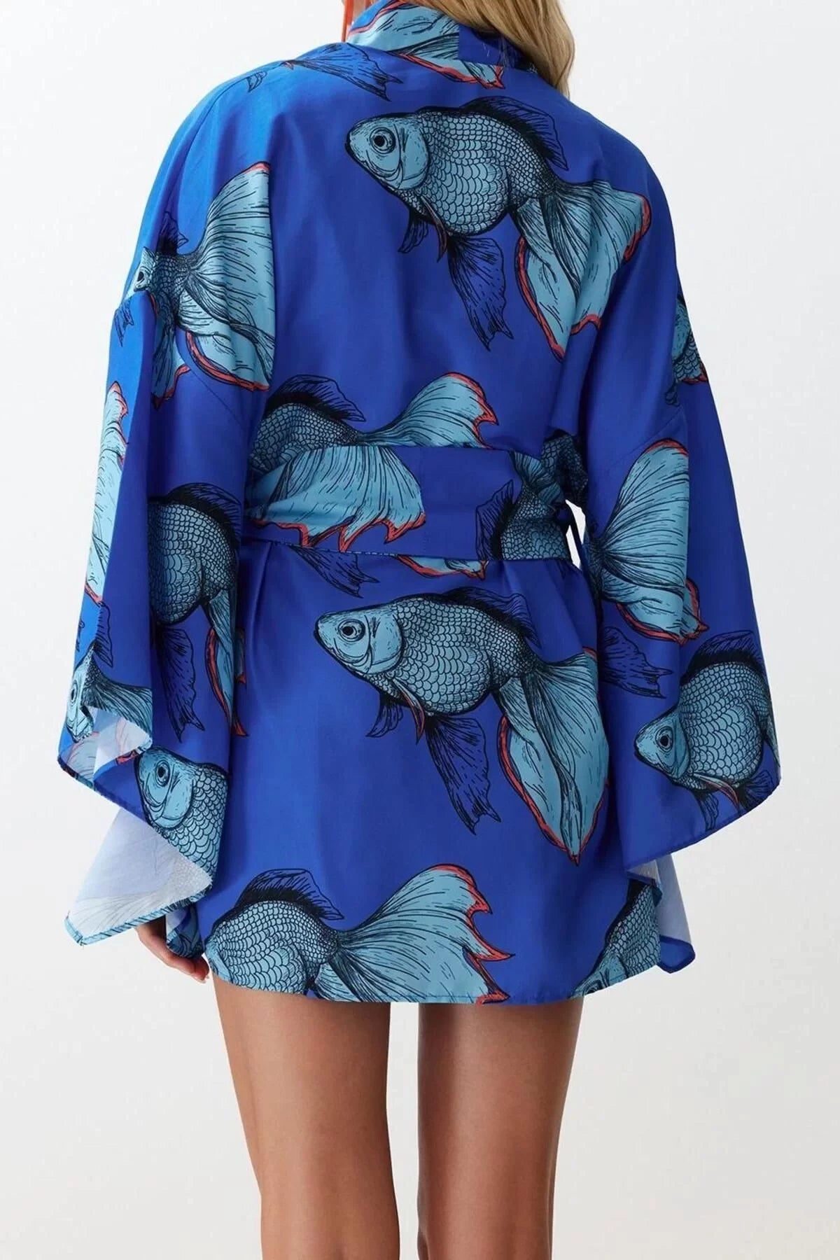 Fashion Woven Regular Pattern Crop V Neck Spanish Sleeve Kelly Basic Tropical Pattern Kimono Kaftan