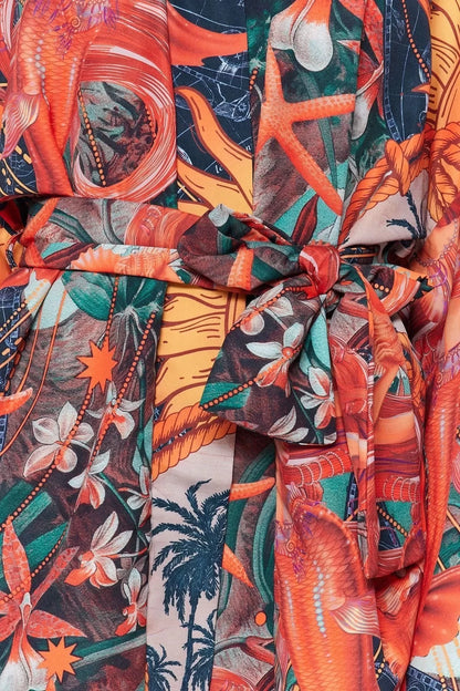 Fashion Woven Regular Pattern Crop V Neck Spanish Sleeve Kelly Basic Tropical Pattern Kimono Kaftan