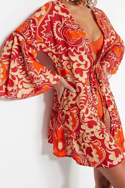 Fashion Woven Regular Pattern Crop V Neck Standard Sleeve Shally Basic Ethnic Pattern Kimono Kaftan