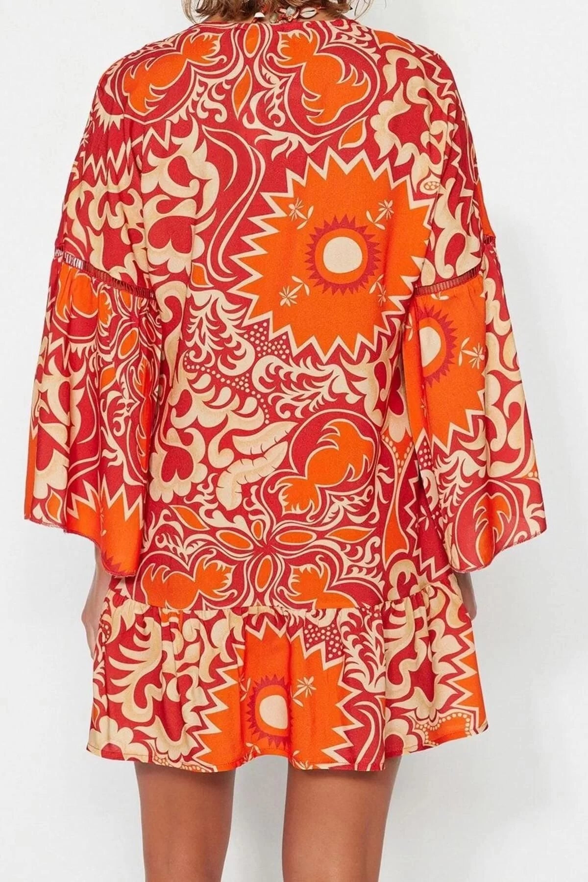 Fashion Woven Regular Pattern Crop V Neck Standard Sleeve Shally Basic Ethnic Pattern Kimono Kaftan