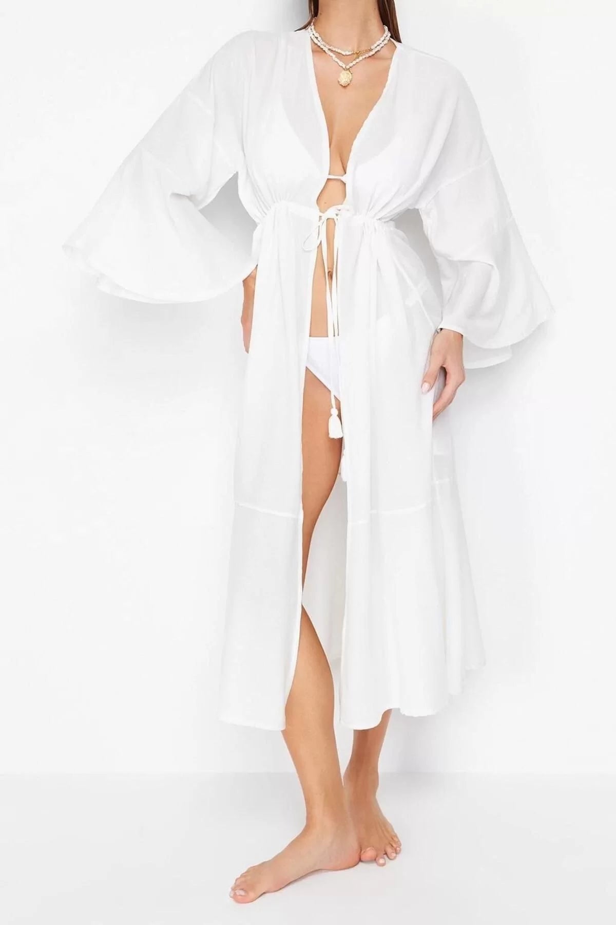 Fashion Woven Oversize Pattern Long Shawl Collar Standard Sleeve Shally Basic Plain Pattern Kimono Kaftan