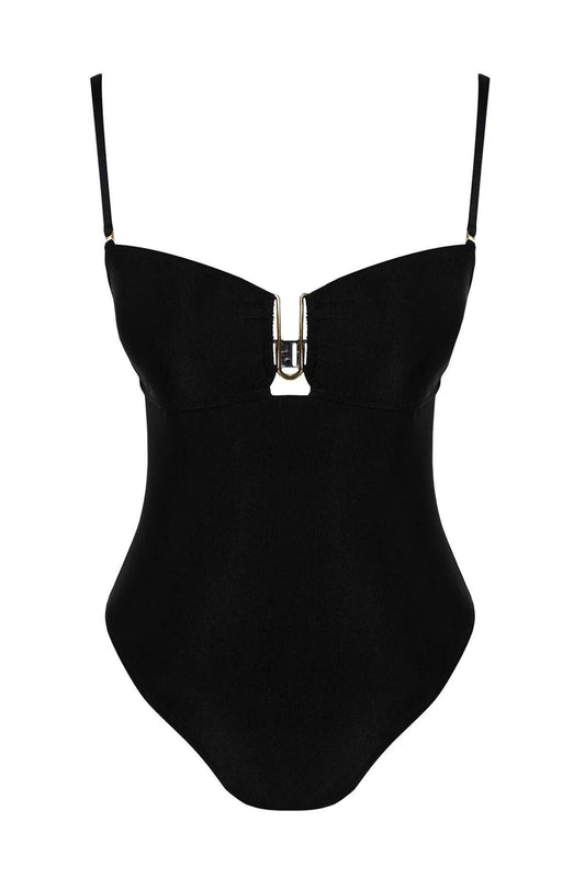 Women Fashion Throwback Cap Strap Brief Collar Black Strapless Accessory High Leg Regular Swimsuit