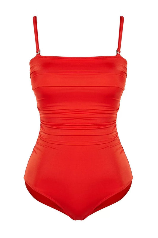 Throw Cup Minimizer Halter Neck Red Strapless Minimizer Regular Swimsuit